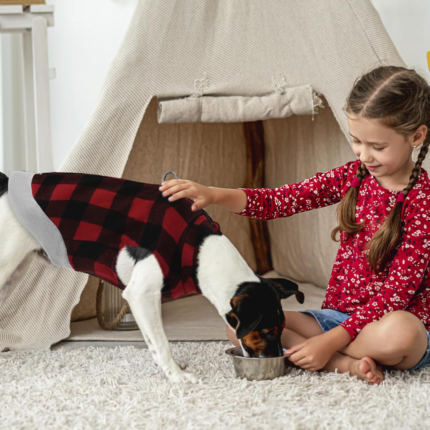 Mihachi Dog Fleece Vest Sweater Zip Up Warm Pullover Step-in Dog Jacket with Dual D-Ring Leash, Winter Cold Weather Reflective Coat Clothes Hoodie for Small Medium Dogs Puppy Cat Boy Girl,Plaid S